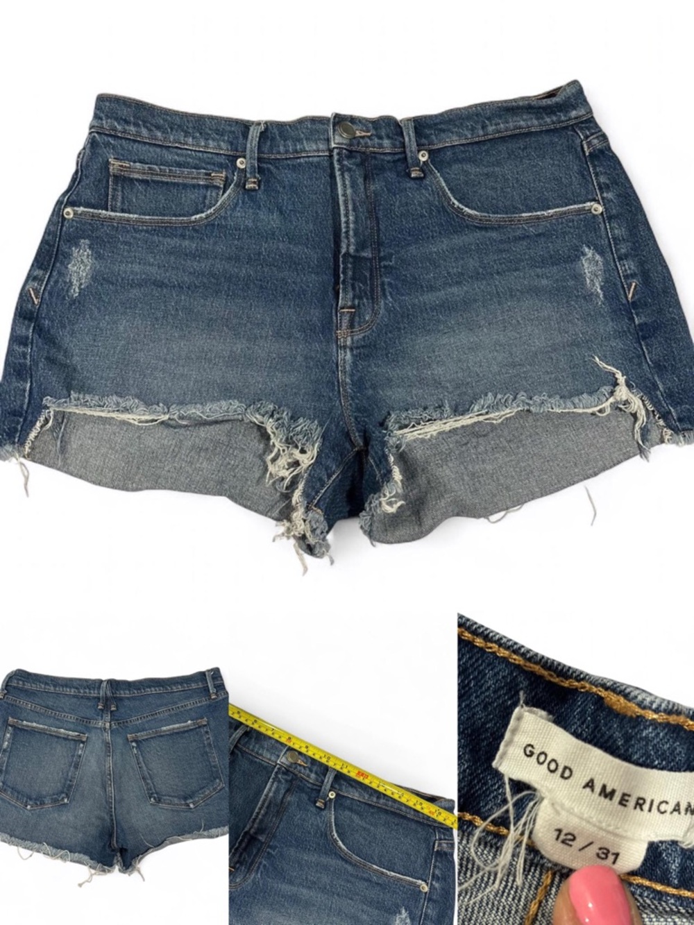 Good American Dark Wash Distressed Denim Jean Shorts Size 12